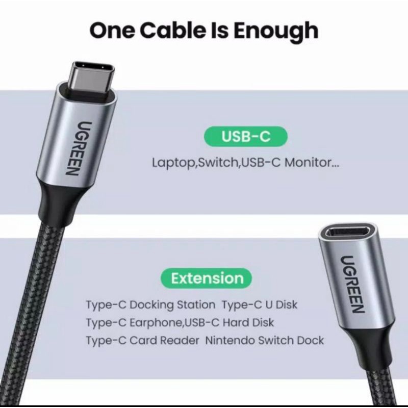Ugreen Kabel Type C 3.1 Extension Cord to Usb Tipe C Thunderbolt 50CM 100 CM