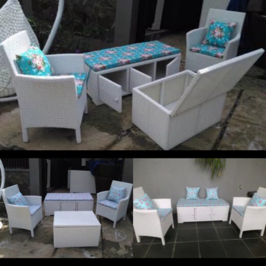 Set sofa bench storage meja kursi dan peti rotan Berkualitas