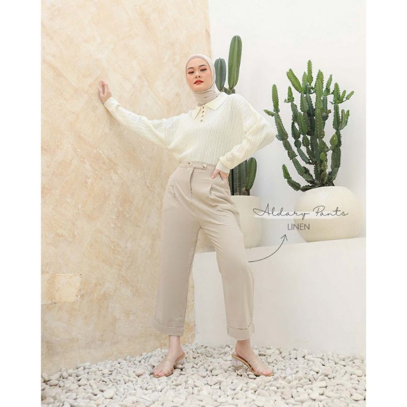 Celana Kulot Linen Highwaist Premium 2240 side button-cullote pants|Celana kulot Wanita