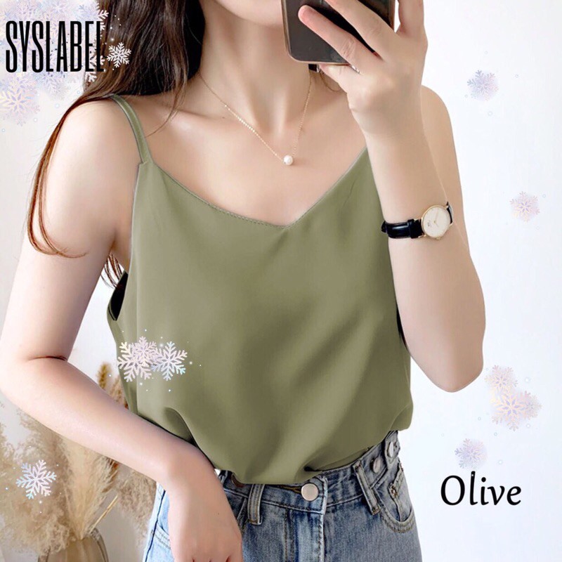[COD] BEST SELLER Basic Tank Top Tali - Tank Top Premium - Strappy Tank-Sage mint