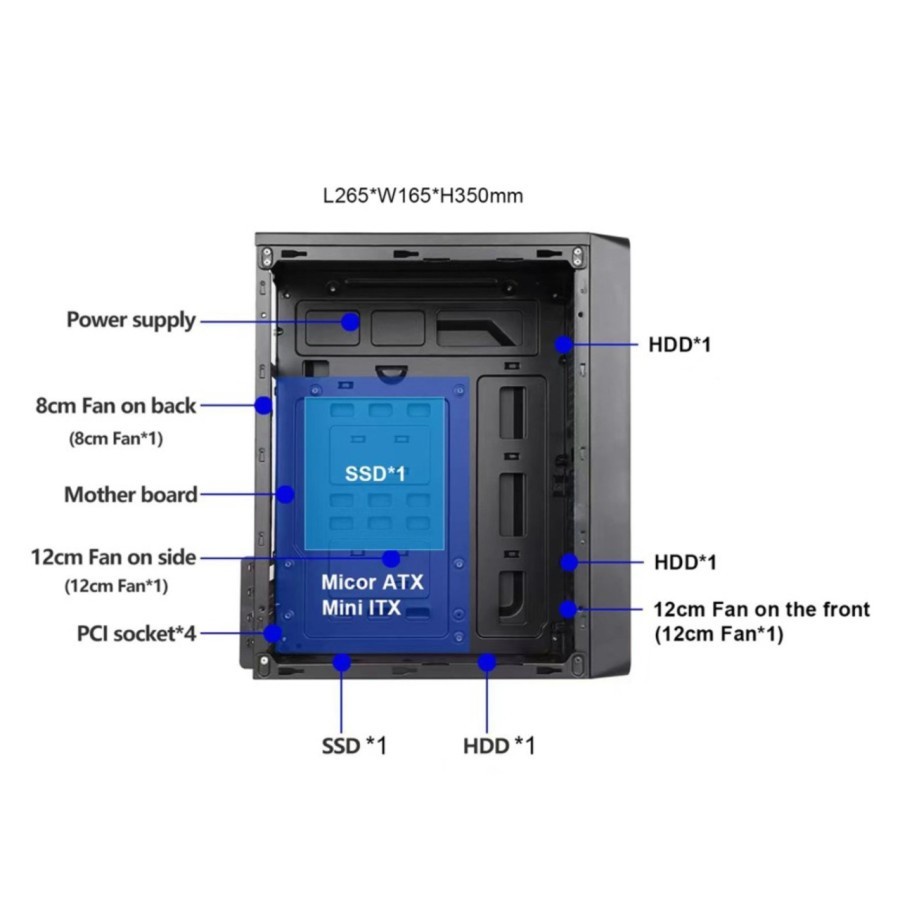 Casing PC Alcatroz Azzura NEOX Mini ATX With Power Supply 450w Magnum