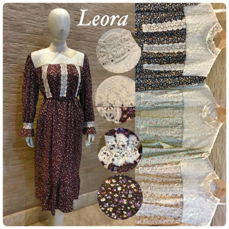 Leora Retro Casual Long Tunic Korean Style with Lace ( Dress Kombinasi Renda ) Import Premium