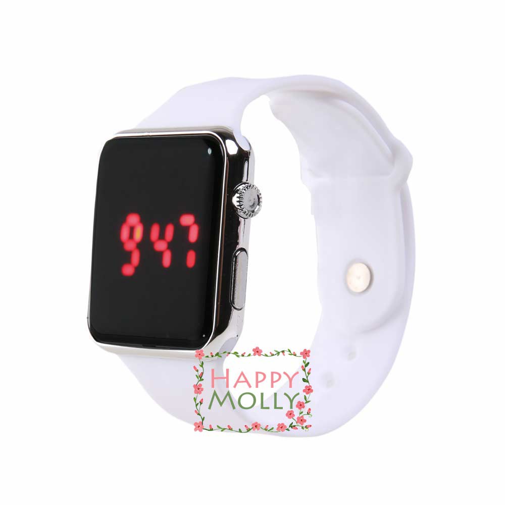 LED Watch [ White Silver ] Jam Tangan Digital Pria &amp; Wanita - Strap Rubber - FREE STRAP