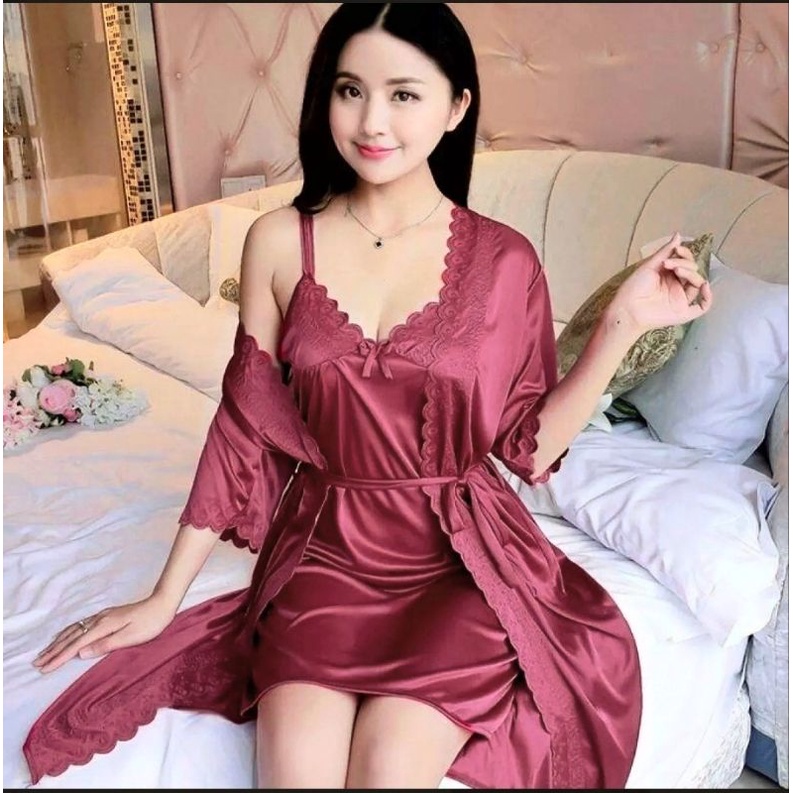 baju tidur lingerie Sexy kimono tricot satin import