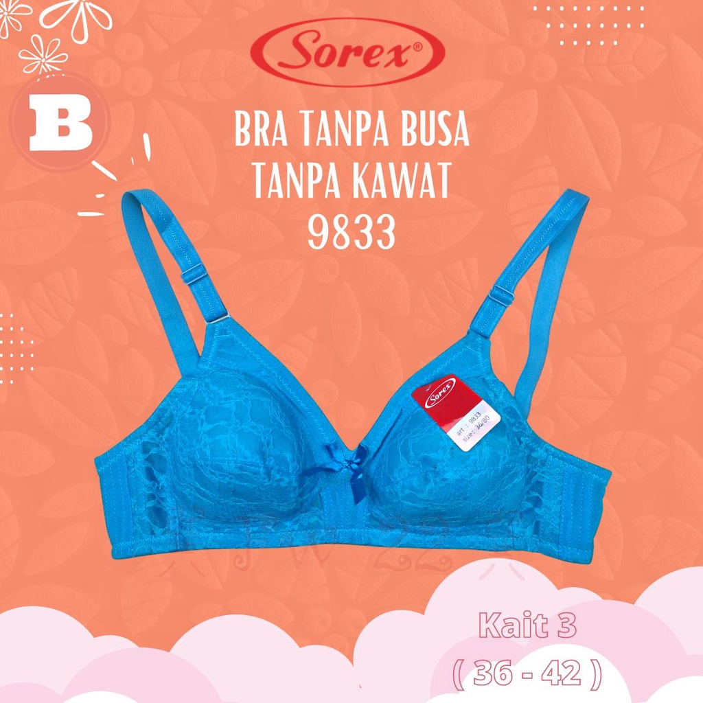 Bra Sorex 9833 | Bra Tanpa Kawat Jumbo dan Busa Tipis dengan Brukat dan Motif yang Cantik