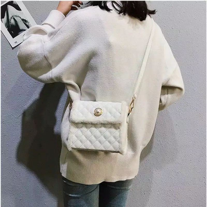 ready cod tas selempang bulu wanita import terbaru 2021 kulit bulu