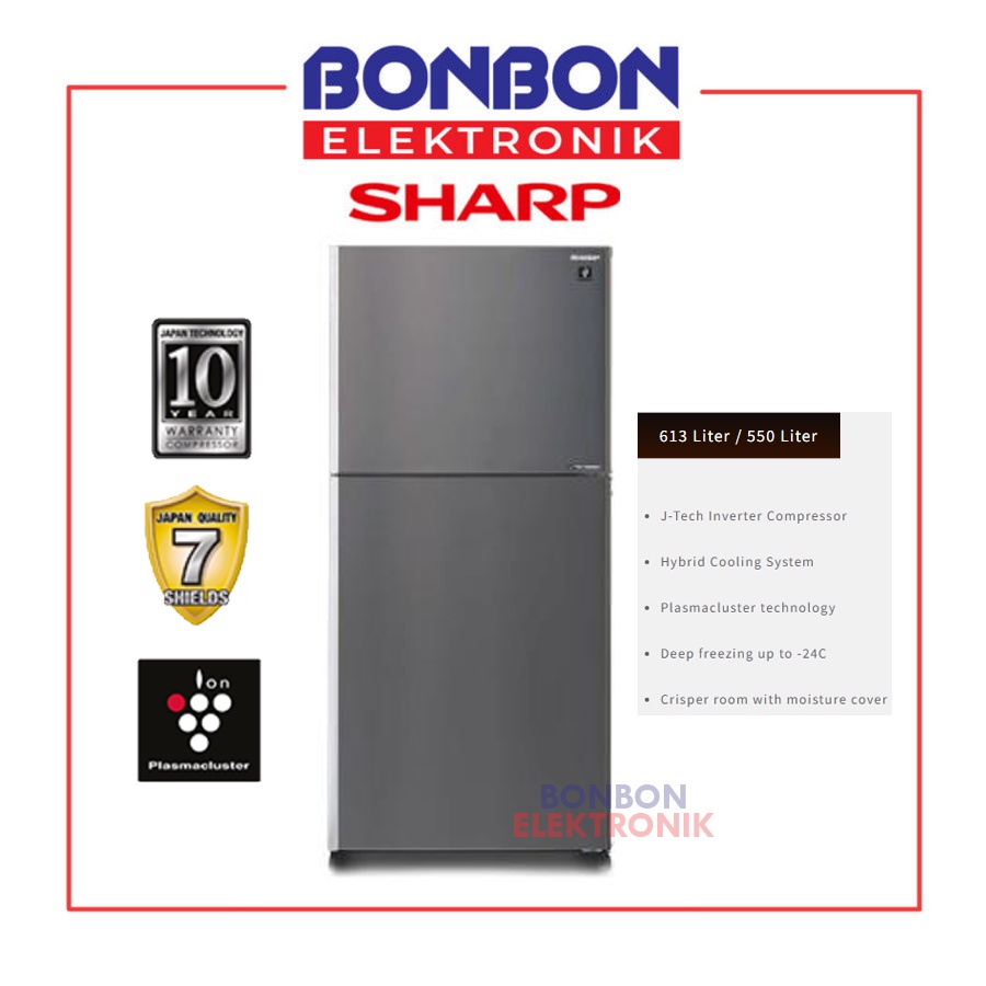 Sharp Kulkas 2 Pintu SJ-IG862PM-SL / SJIG862PMSL J-Tech Inverter