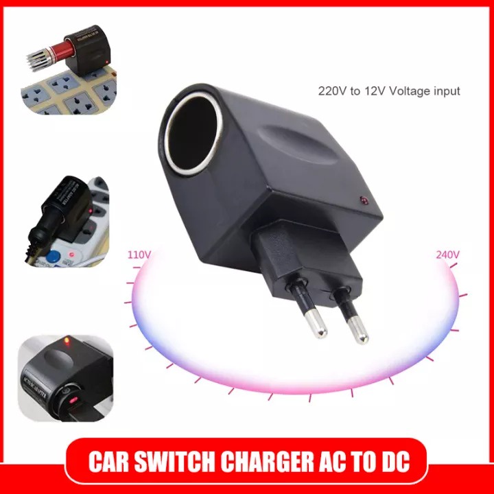 Adaptor Charger Colokan Lighter Mobil 220V Ac to DC 12V Adaptor Lighter Mobil, Colokan Mobil Langsung ke Listrik Car Charger Switch 12V 500mA