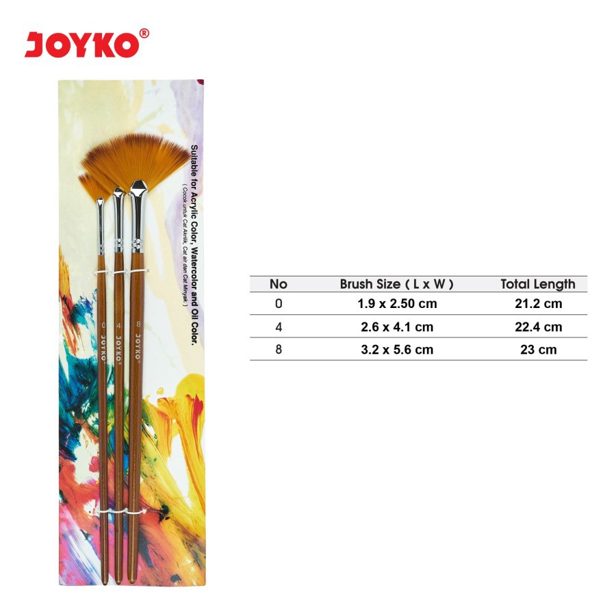 Kuas Lukis - Joyko Fan Brush Set isi 3 pcs