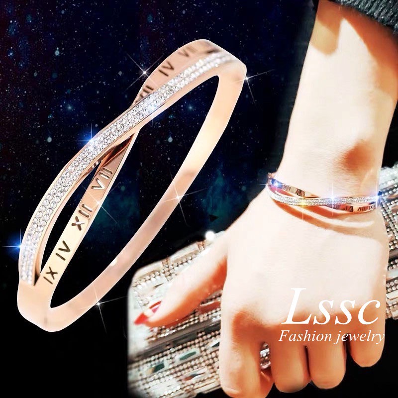 Gelang Tangan Wanita Hias Berlian Premium Titanium Lapis Emas 18k ANTI KARAT Bangle Korea Hadiah