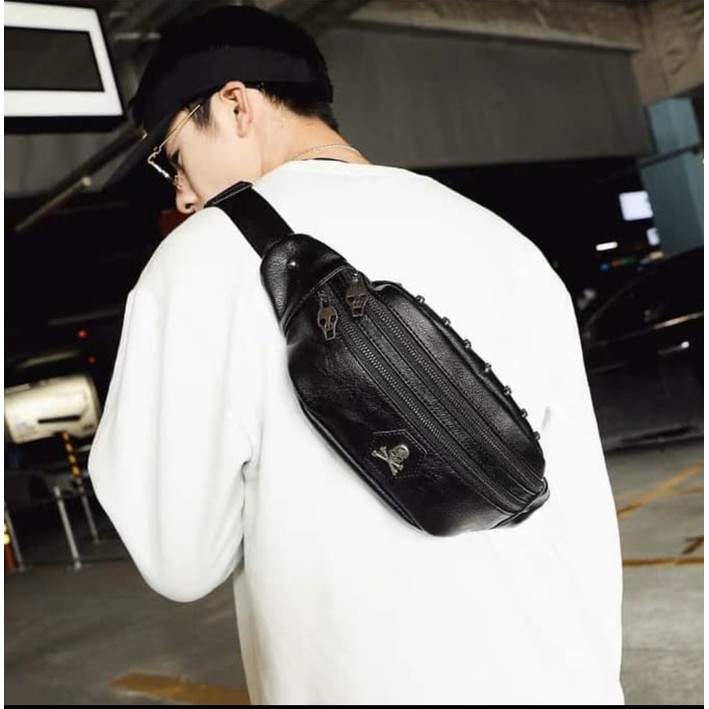 Tas Selempang Kulit Bahu Pria Waistbag Slingbag 3115