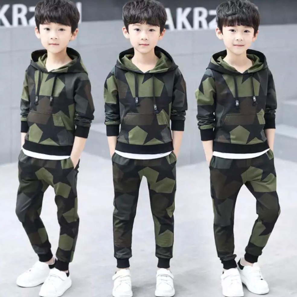 SETELAN HOODIE ANAK MOTIF ARMY BINTANG / SETELAN HOODIE ANAK 1-5 TAHUN / SETELAN HOODIE ANAK COWO / 