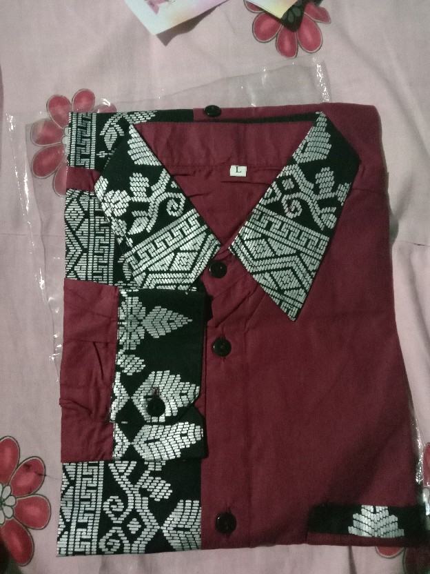 Batik Kombinasi Kemeja Batik Pria Lengan Panjang Warna Maroon Ukuran M L Xl Xxl Batik Hrb026