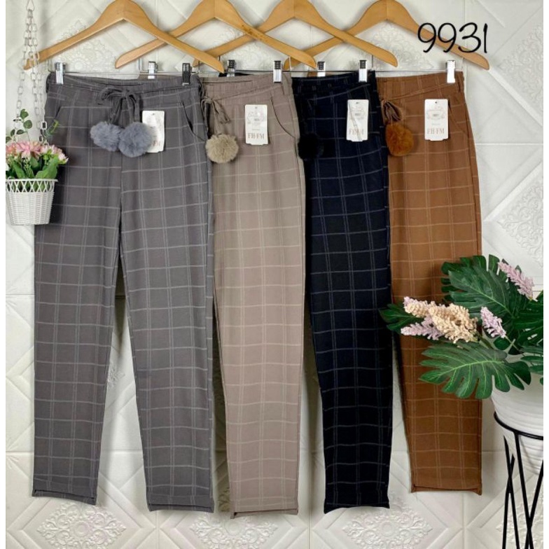 Celana Import Motif kotak/salur Tali Pom2 Baru#9931 #9932