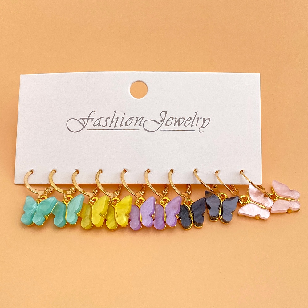 10pcs / Set Anting Bentuk Kupu-Kupu Bahan Akrilik Untuk Wanita