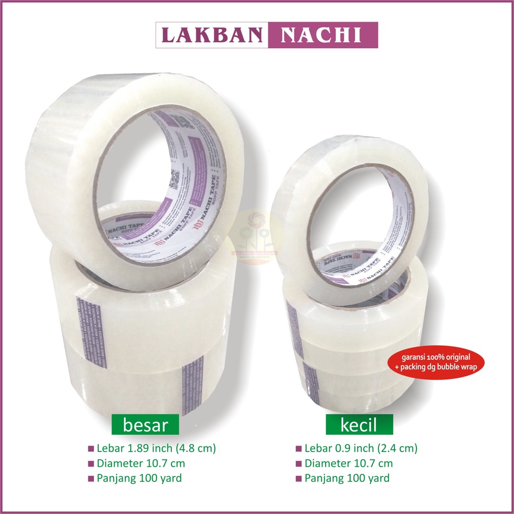 

Lakban Bening Nachi 100 Yard Besar dan Kecil Original