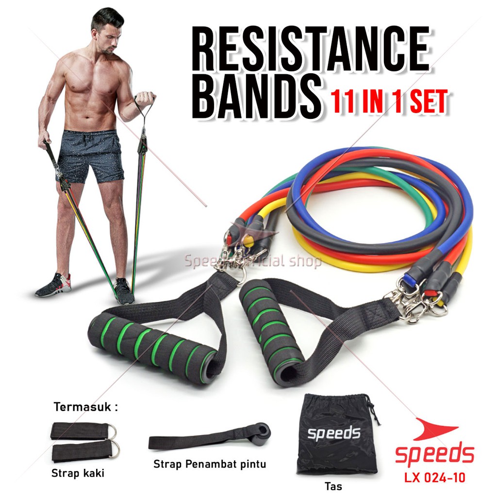 SPEEDS Resistance Bands 11 in 1 Set Tali Pembantu Resistance Tube Elastic Fitness Gym 024-10