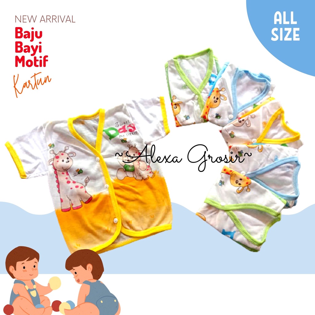 Baju Bayi Lengan Pendek Karaktet Sablon PE Newborn Baby Unisex [35gr]