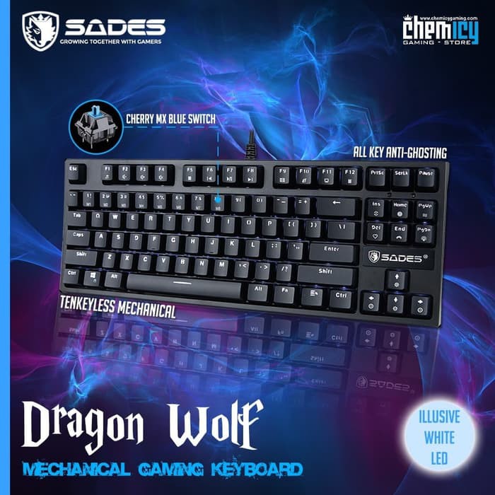 Sades Dragon Wolf TKL White LED Cherry MX Mechanical Gaming Keyboard
