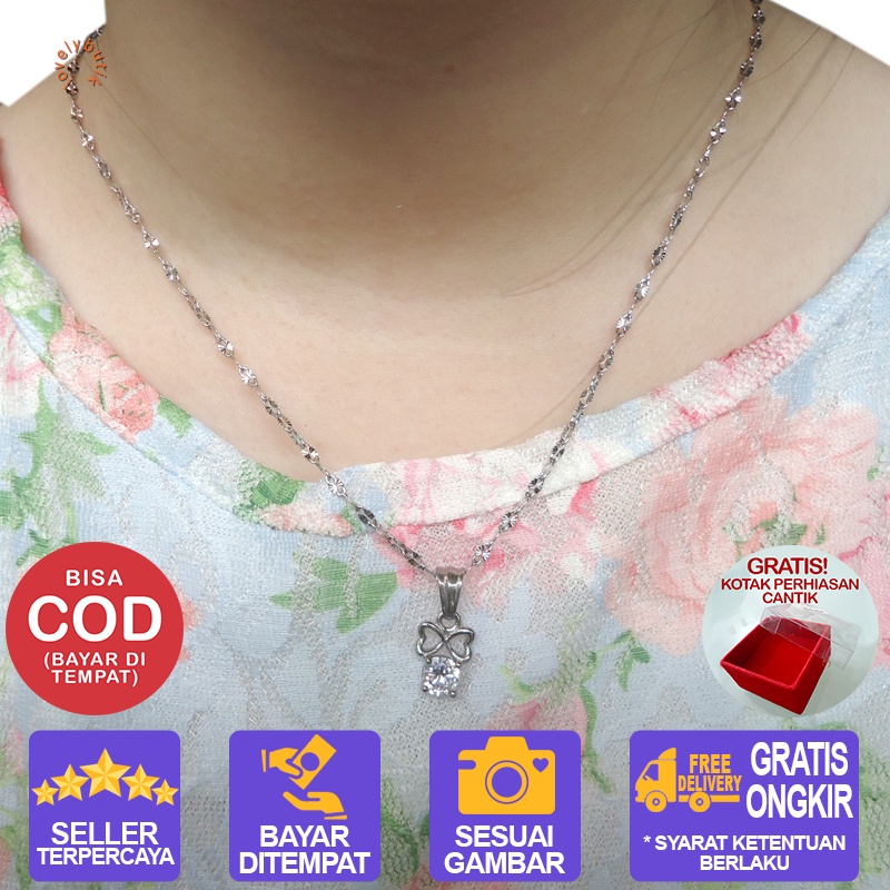 Lovelybutik - Kalung Titanium Anti Karat Selamanya Kalung Ella Wanita Titanium ukuran 45 cm Warna ( Silver ) ( Emas ) BONUS KOTAK PERHIASAN