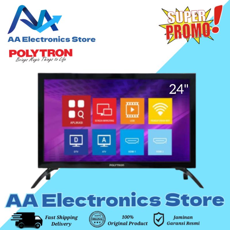 TV POLYTRON PLD-24MV1859 LED 24 INCH EASY SMART TV DIGITAL TV POLYTRON PLD24MV1859