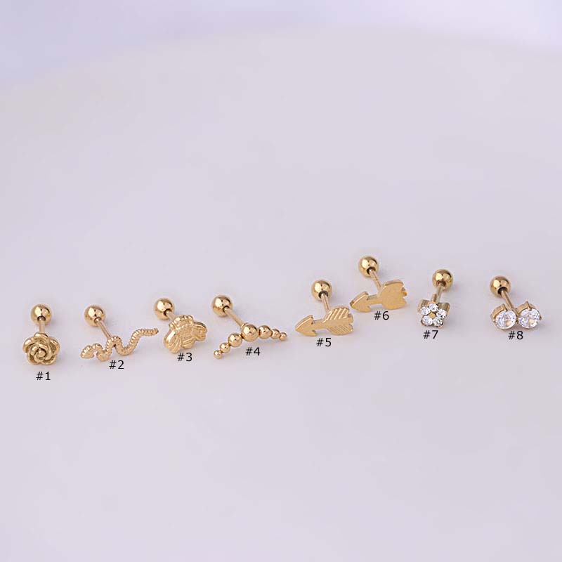 1pc Anting Tindik Tulang Rawan Telinga Bentuk Bunga Mawar Bahan Stainless Steel Panjang 6mm