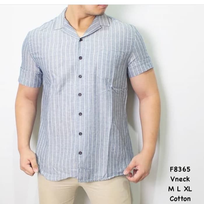 TERMURAH    Kemeja Pria Salur Jean Marcel R731 -SIZE M L XL / F6