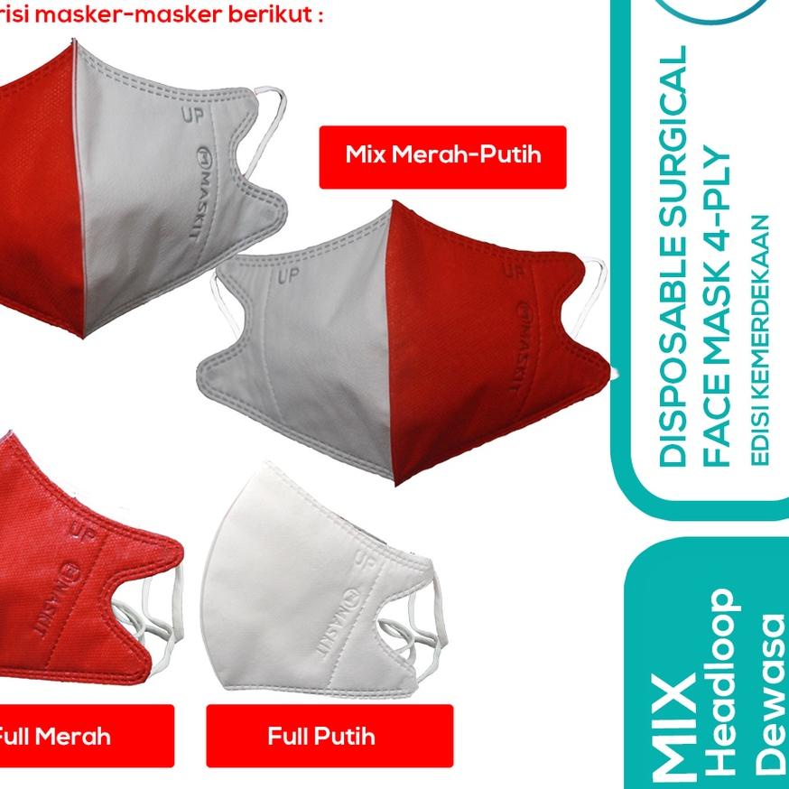 Diskon Masker Merah Putih Duckbill Maskit Dewasa dan Anak - Earloop / Hijab