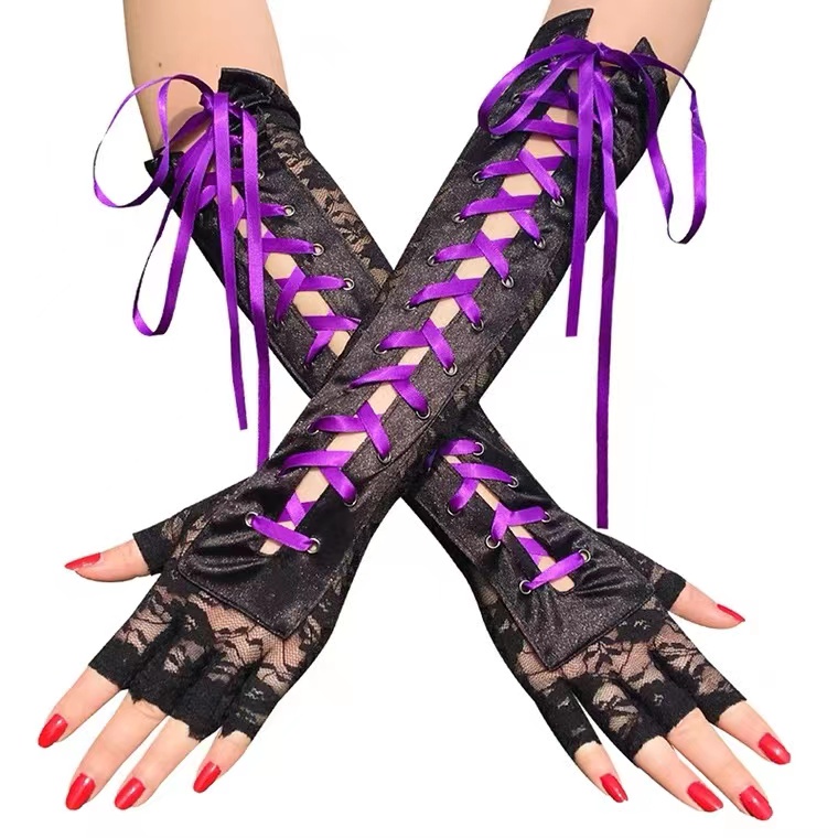 Women Gothic Fingerless Gloves Sewing Fishnet 8541