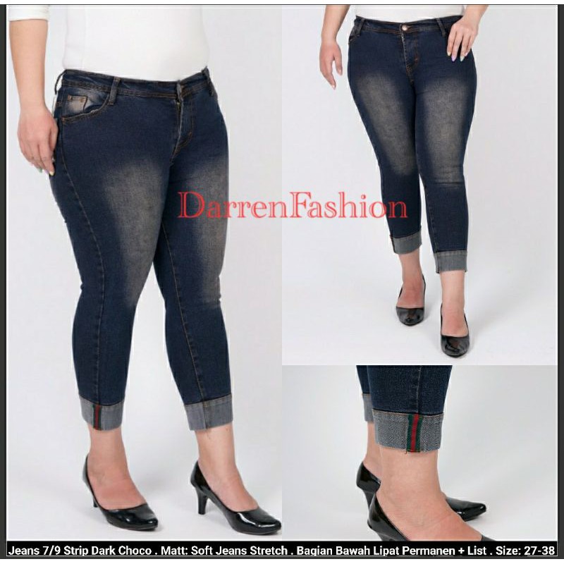 Celana Jeans Wanita  7/9 Strip Dark Choco . JEANS STRIP DARK CHOCO