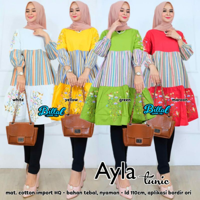 Ayla tunik Cotton Import Jumbo Ld 110 Bordir Ori Premium Murah Cantik Tebal Nyaman