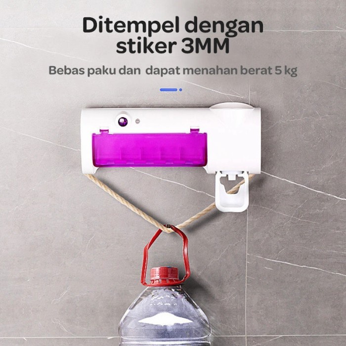 Tempat Sikat Gigi dan Dispenser odol Sterilisasi Sinar UV Rechargeable