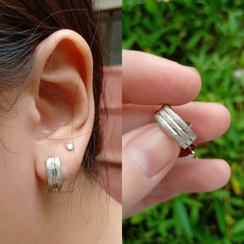 anting jepit balok ukir S925