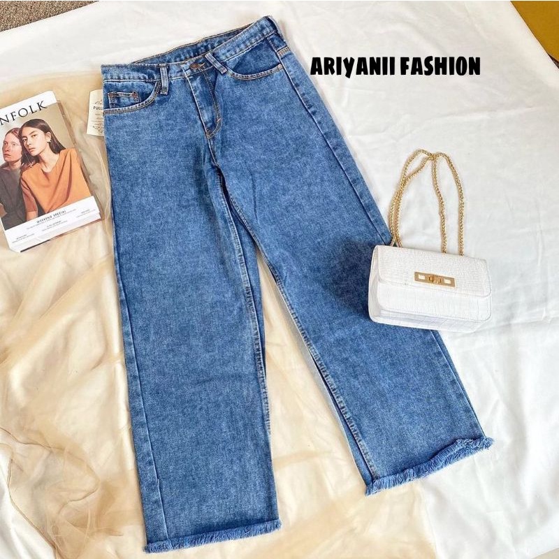 KULOT JEANS SNOW / CELANA WANITA HIGHWAIST PANJANG / JINS DENIM CEWEK / BOYFRIEND CULLOTE CEWE / CELANA MURAH SNOW ACID CASUAL RAWIS ORIGINAL Korean Style