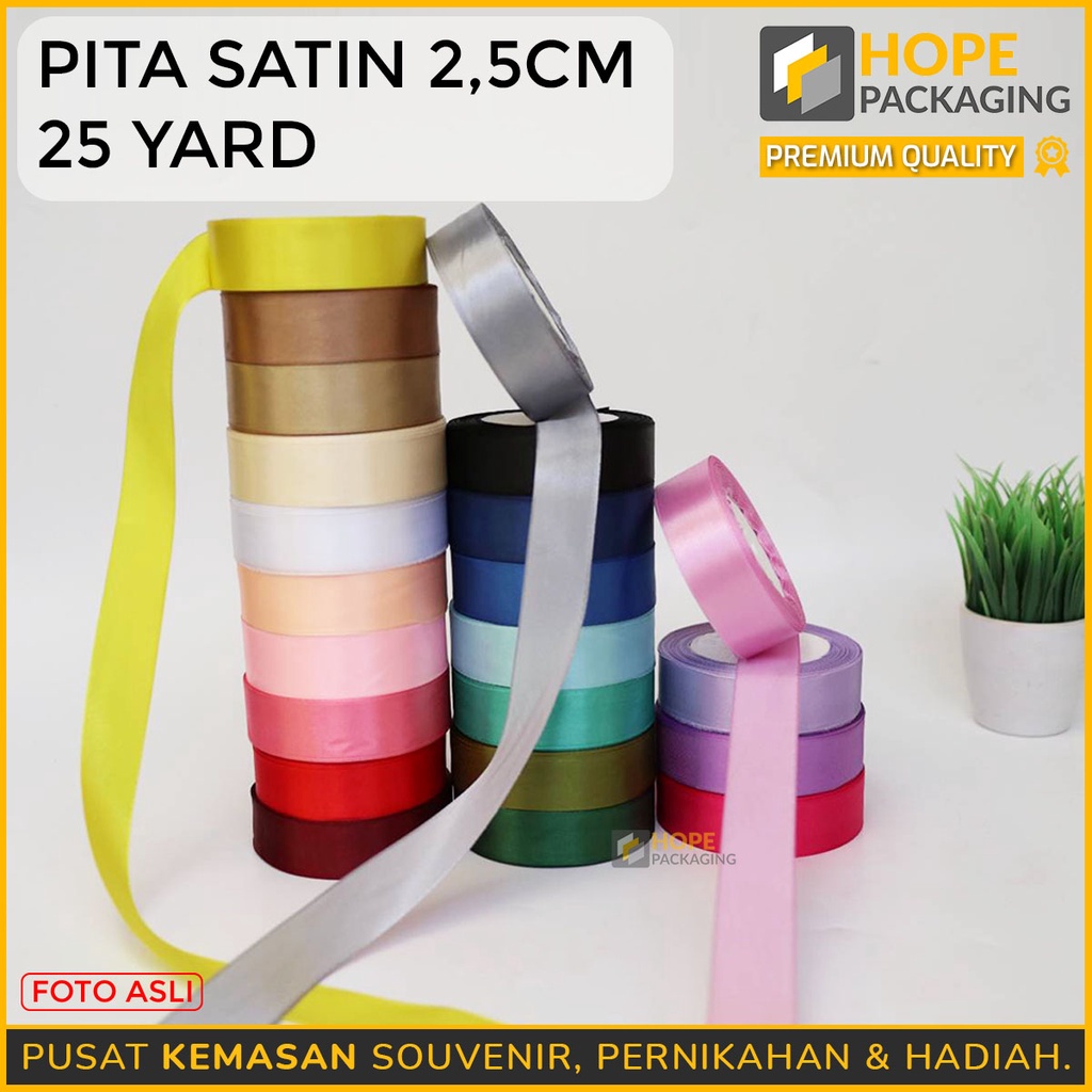 Termurah Pita Satin 2,5 CM  25 YARD 1Roll Warna Pastel Pita Bucket Bunga Untuk Kotak Kado , Craft , Souvenir