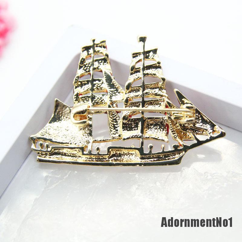 (Adornmentno1) Bros Pin Enamel Desain Perahu Hias Kristal Gaya Vintage