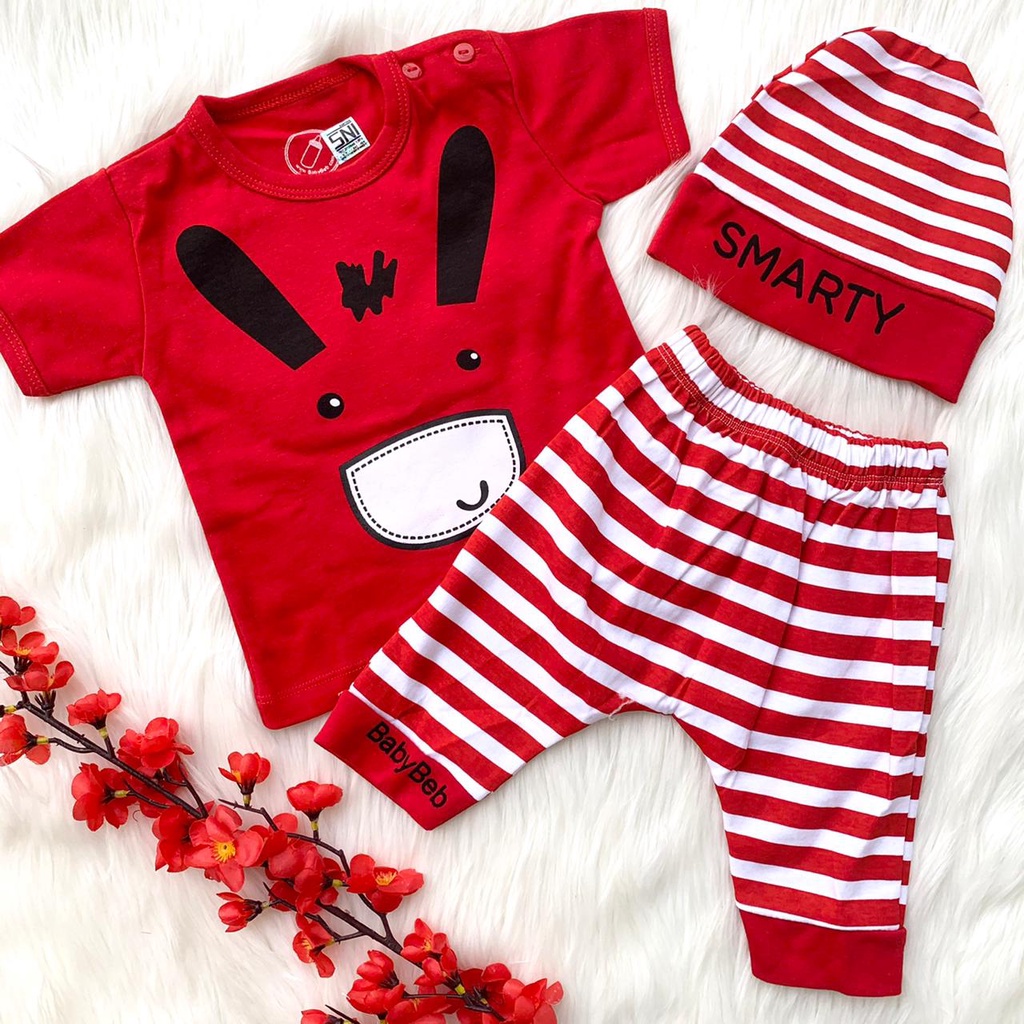 Baju setelan kaos celana topi lucu pergi jalan casual fashion anak bayi cowok laki keren murah -sma