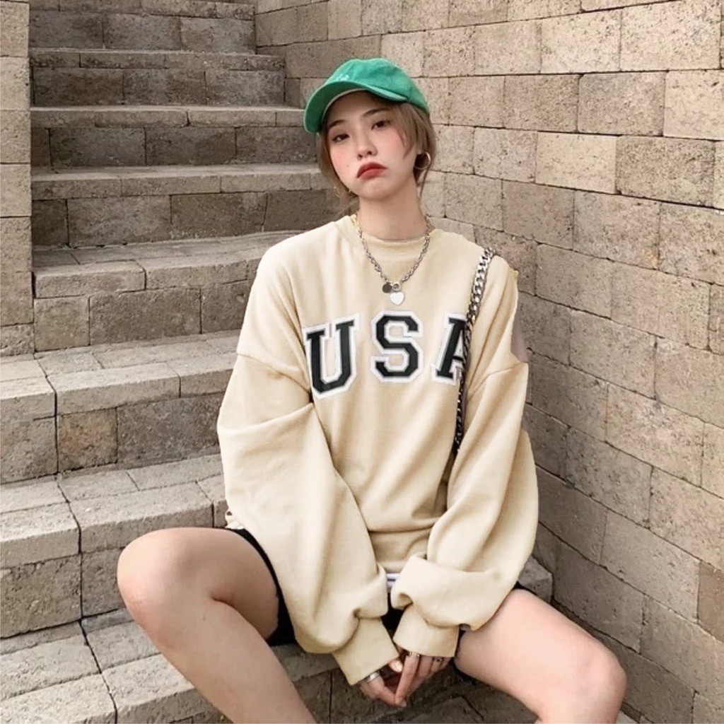 USA sweater atasan oversize wanita