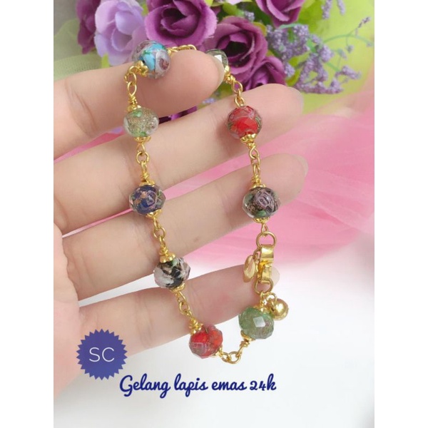 (SEP) Set Perhiasan Lapis Emas 24 Karat Xuping Gelang Batu Rantai Permata Merah Mix Mewah Titanium