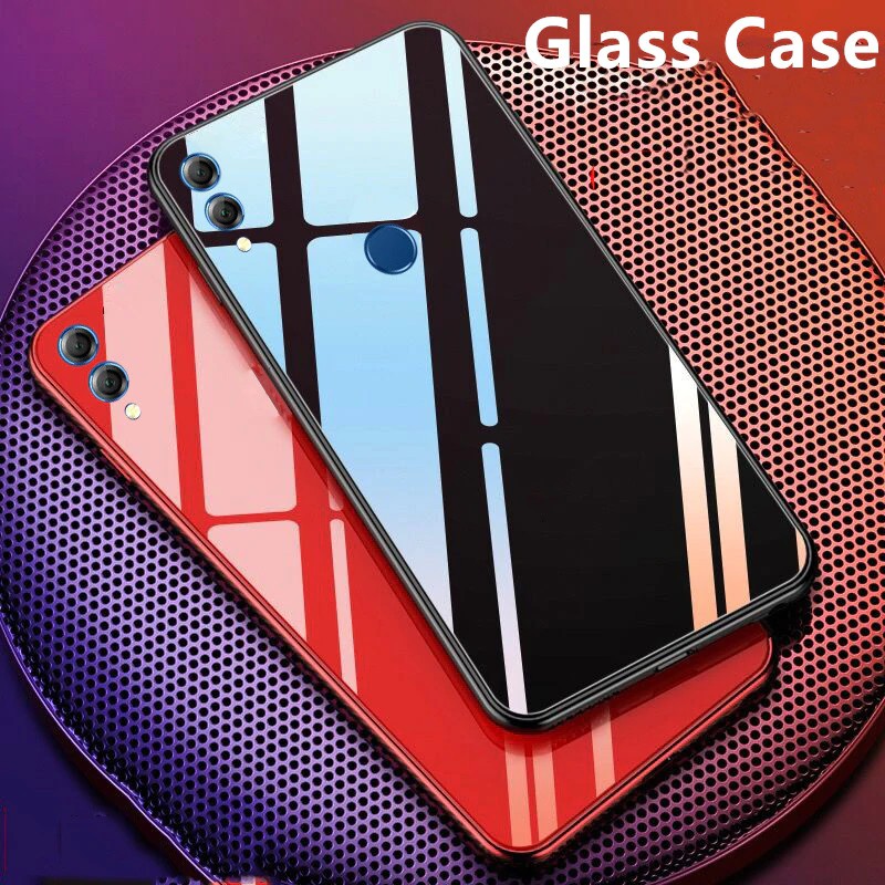 Terlaris Luxury Glass Case For Huawei Y6 Y7 Pro Y9 2019 P30 Lite Silicone frame+Glass back Cover On