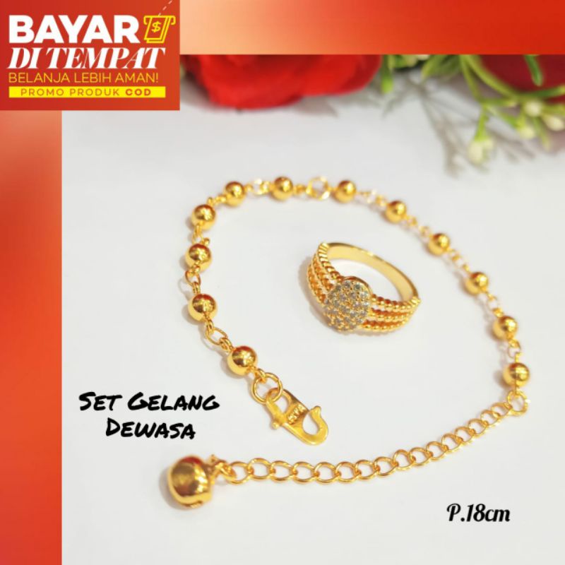 Set Gelang Rantai BijiLada+cincin termanis permata zircon perhiasan  emas *anti karat*