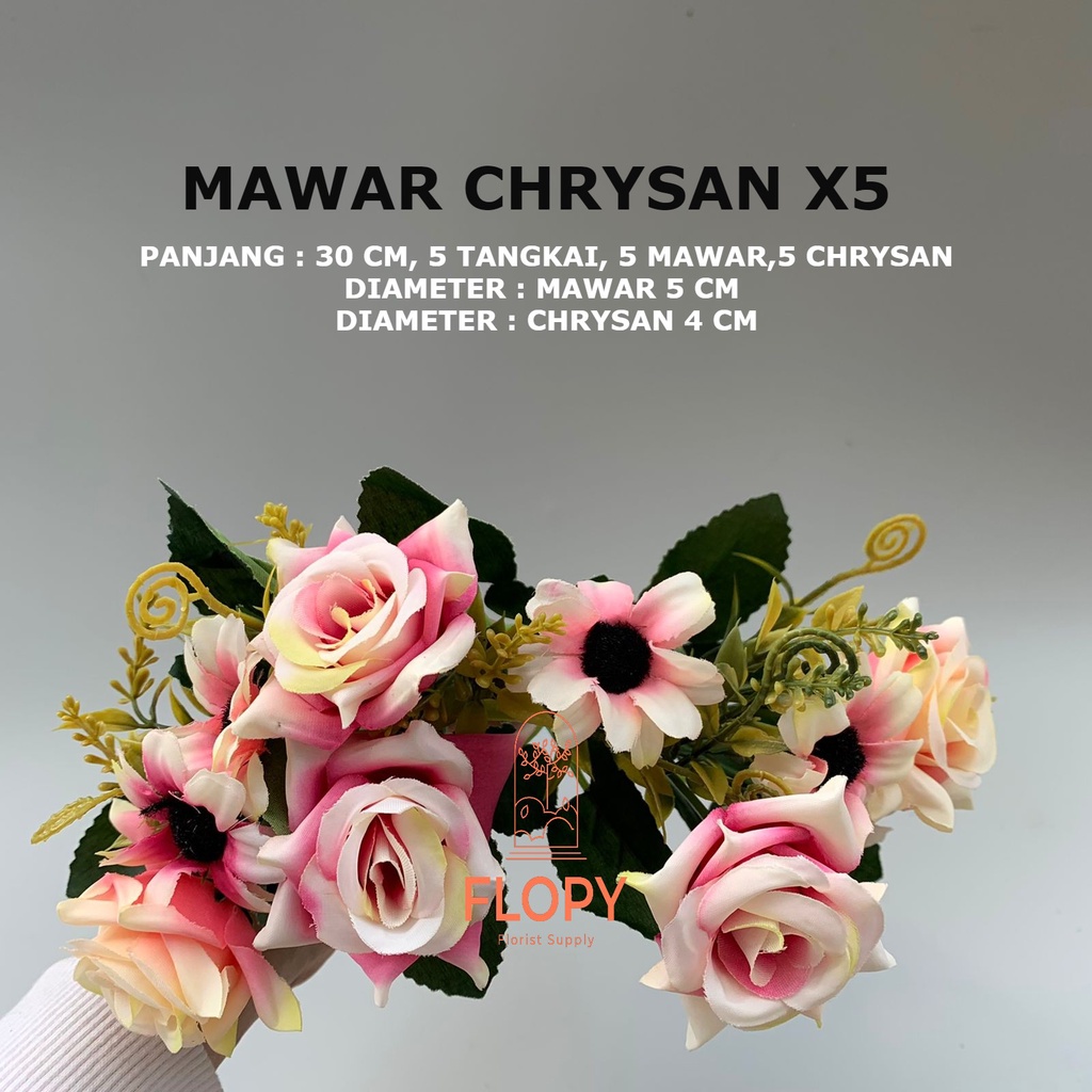 [5 Tangkai] Mawar Chrysan X5 Artificial Flower / Bunga Plastik