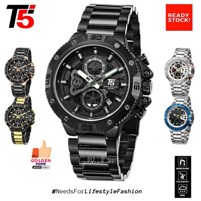 JAM PRIA T5 ORIGINAL 100% H3705  3705 H3705GCHRONOGRAPH FREE GIFT/HADIAH TAHAN AIR 3ATM BERGARANSI F