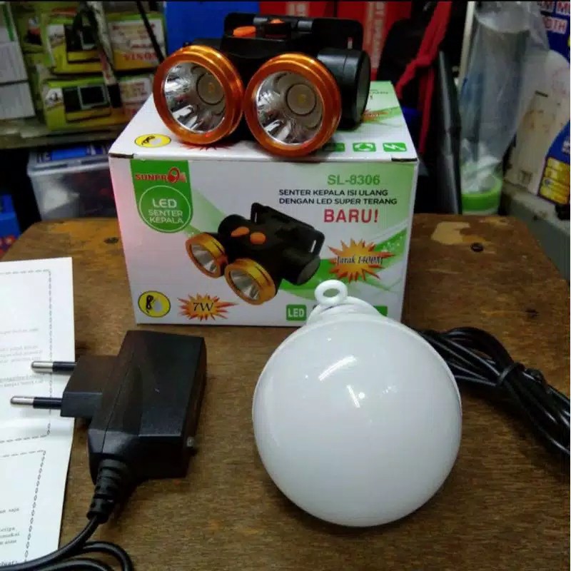 UNPRO SL 8306 LED Senter Kepala Jarak 1400M, cahaya putih dan kuning