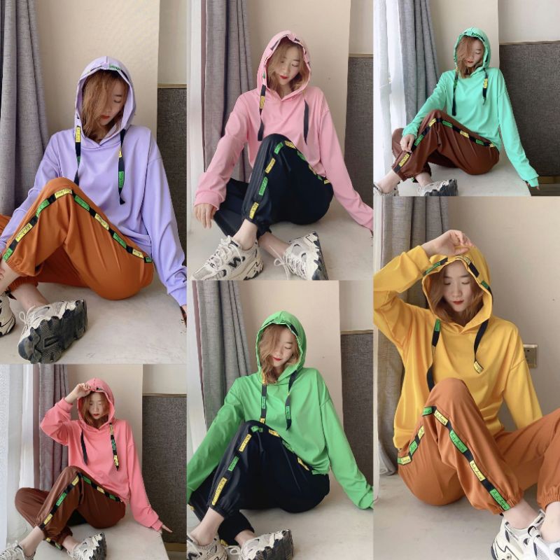 Trenning set sweeter wanita / Piyama PP Hoodie set wanita lengan panjang import list