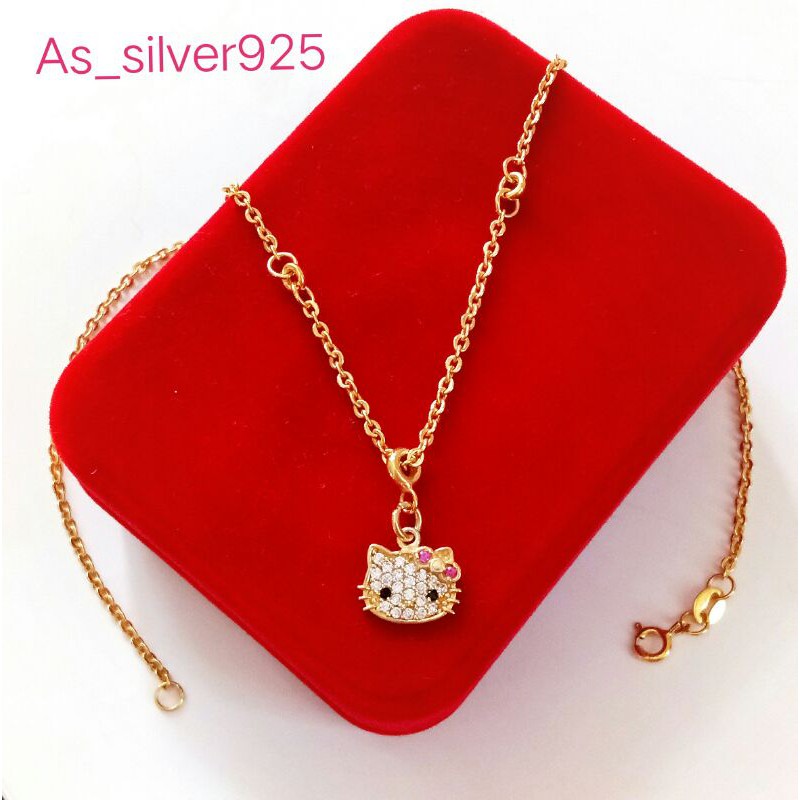 KALUNG ANAK PERAK  ASLI SILVER 925 HELLO KITTY IMPORT LAPIS MAS -PERHIASAN  KOYE ANAK