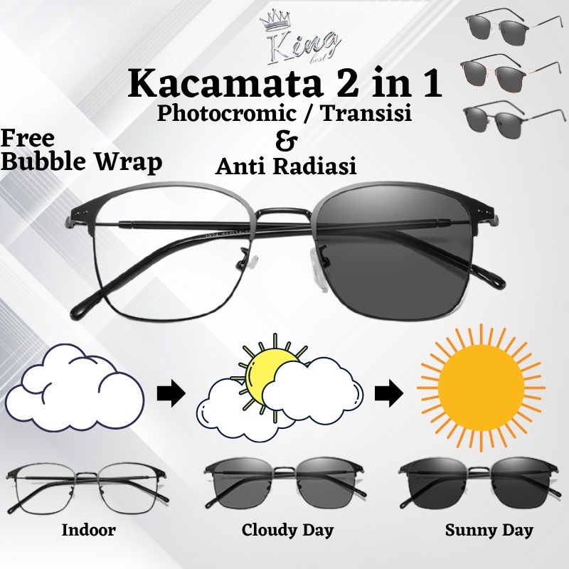 KING BEST KACAMATA LENSA PHOTOCROMIC ANTI RADIASI WANITA PRIA KOMPUTER ANTI SILAU 1012
