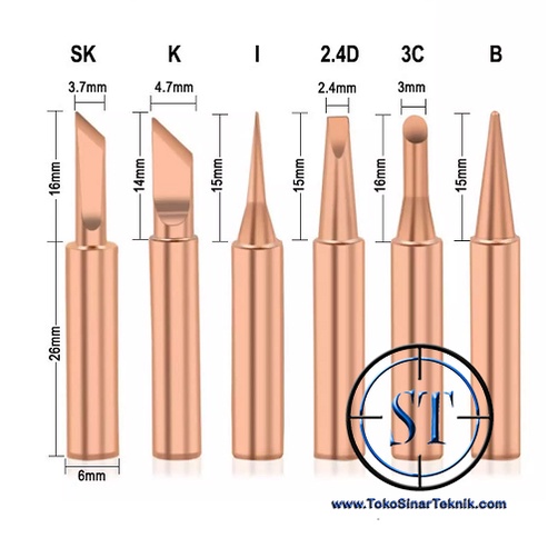 6 Pcs Mata Solder Ujung Tip Station Hakko Gold Soldering Iron Adjustable Lead-Free 900M-T-K Bahan Lapis Tembaga