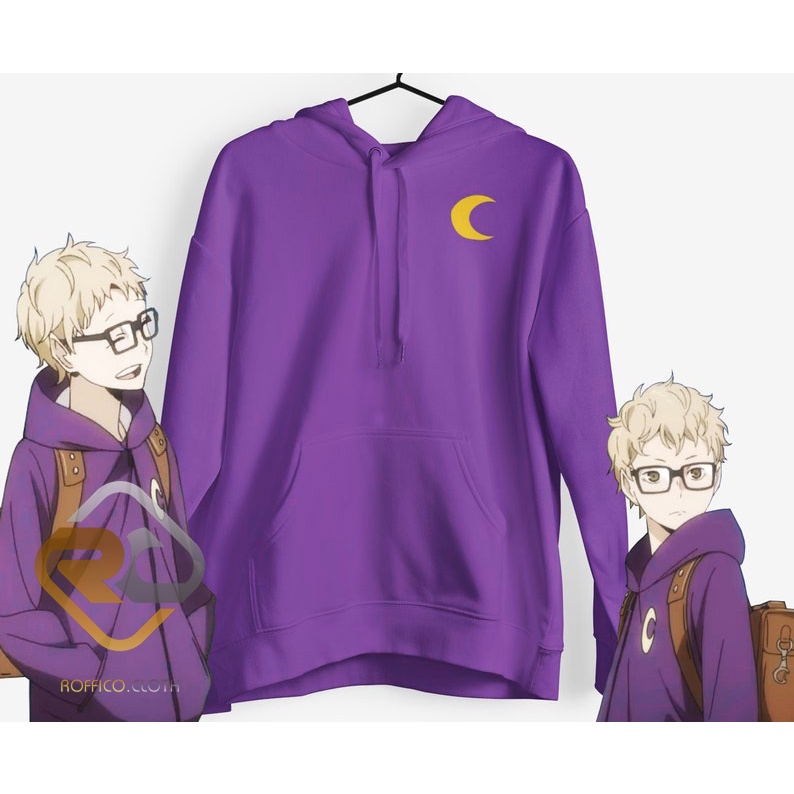 HOODIE ANAK Tsukishima Haikyuu Anime Tsukishima Kei Cosplay Hoodie Moon Logo Karasuno Otaku GIFT Uni