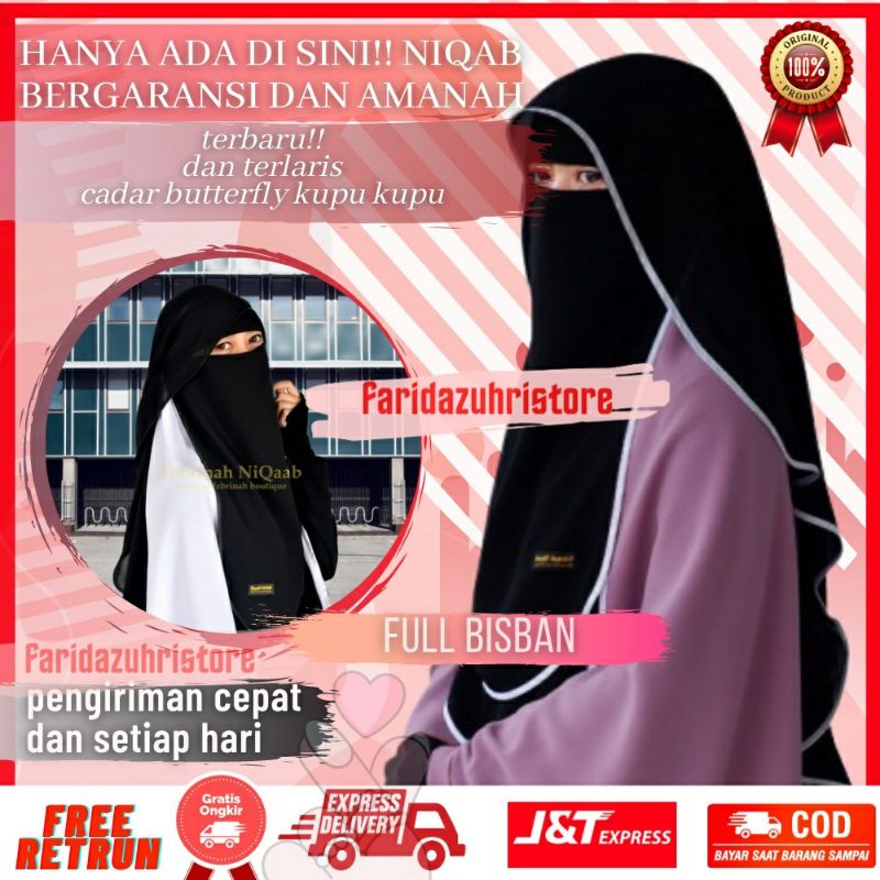 Niqab cadar new butterfly Veil Pita Bunga Yaman Exclusive 2 Layer Chiffon Silk Jetblack Siffon Arab